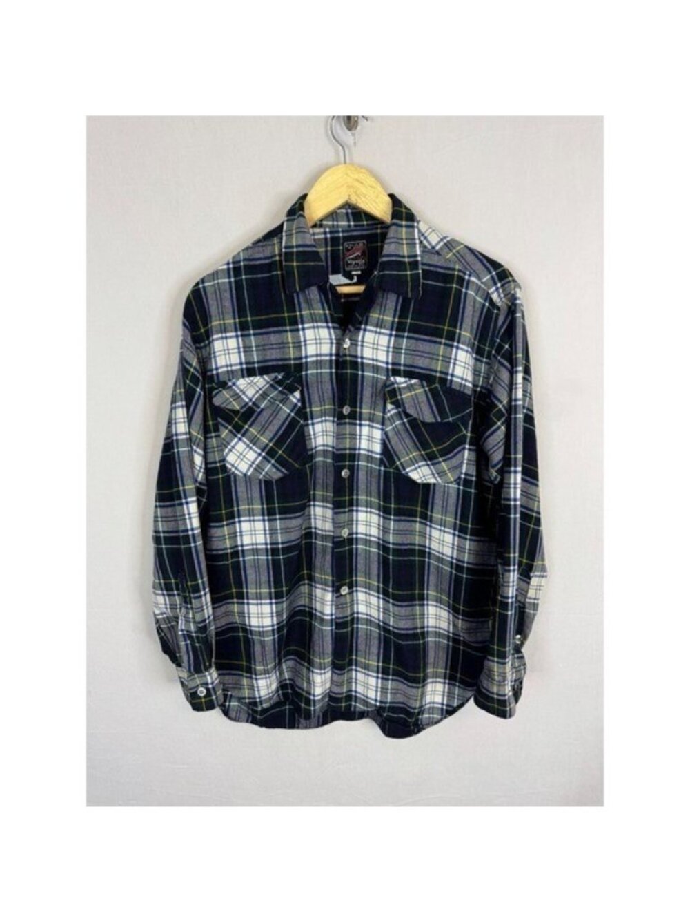 Gerhard Kennedy Viyella Plaid Flannel Shirt Mens M Soft Wool NavyWoven England